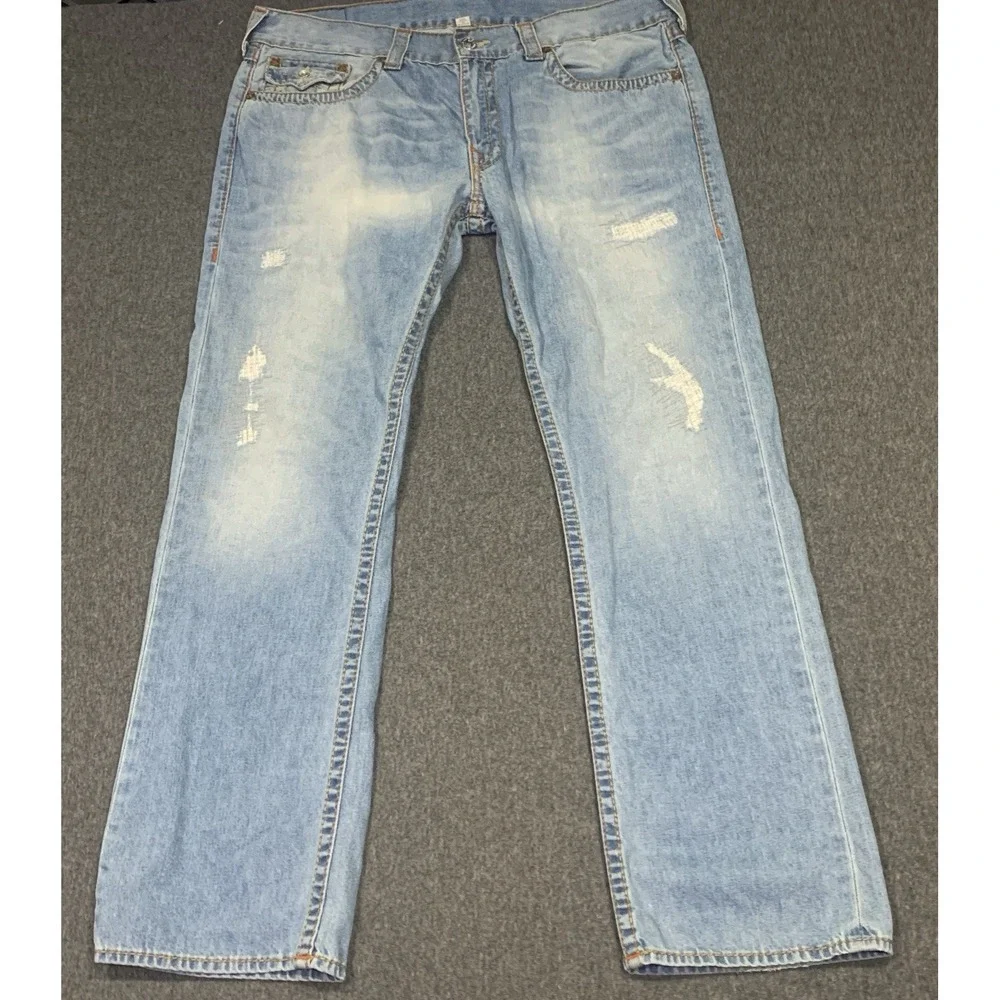 True Religion Big T World Tour Men's Straight Mid Rise Blue Denim Jeans 40x33